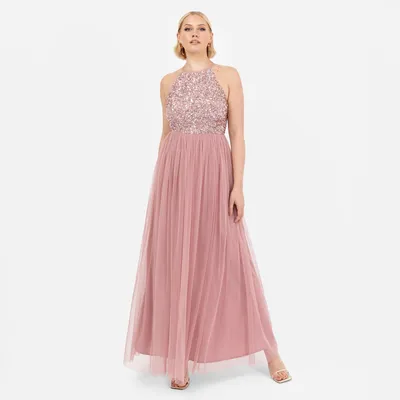 Produktbild von Maya Deluxe Damen Brautjungfern-Maxikleid mit Neckholder, Paillettenverzierung,