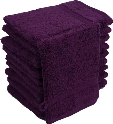 Produktbild von Waschhandschuhe Waschlappen 10er Set Aubergine / Lila 100 % Baumwolle Frottee 500g/m² 16x21