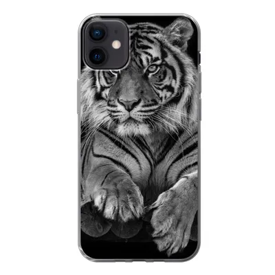 Produktbild von MuchoWow® Handyhülle Schutzhülle Hülle für iPhone 12 mini Sumatra-Tiger auf schwarzem Hintergrund Silikon Softcase Handy Hülle - Bild