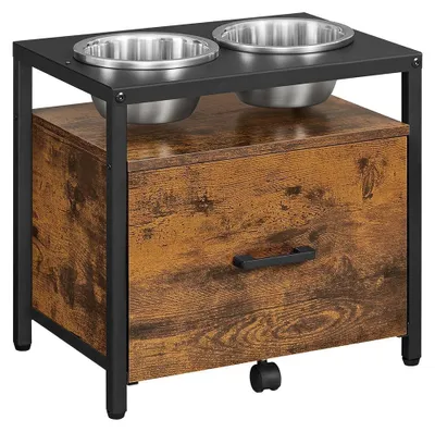 Immagine prodotto di Set con ciotole rialzate – Acciaio inossidabile – Colore vintage marrone e nero – Dimensioni: 42 x 34,3 x 39 cm