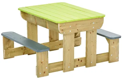 Image de KANGUI Table de pique-nique en bois massif pour enfants avec bancs et bacs en plastiques
