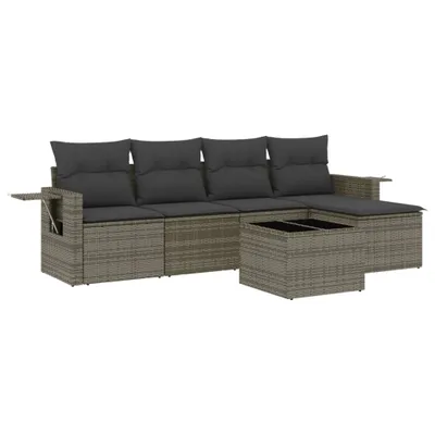 Produktbild von vidaXL 6-tlg. Garten-Sofagarnitur mit Kissen Grau Poly Rattan