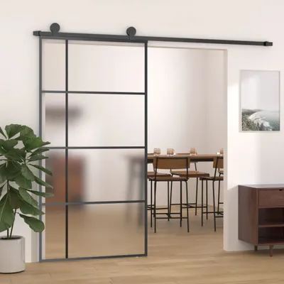 Zdjęcie produktu dla vidaXL Drzwi przesuwne ESG szkło i aluminium matowe 102,5x205 cm czarne - Drzwi wejściowe