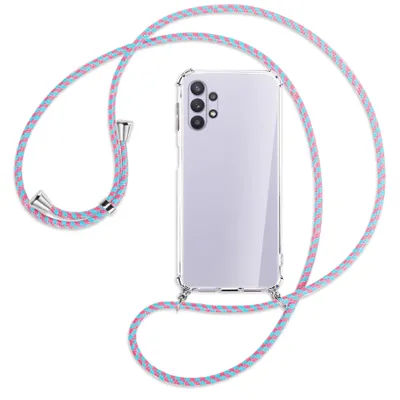 Produktbild von Handykette Backcover-Schutzhülle mit Band (Metall silberfarben) für Samsung Galaxy A32 5G - pink/mint