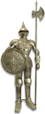 Produktbild von Casa Padrino Eisen Ritterrüstung mit Schild & Lanze Antik Silber H. 242 cm - Mittelalter Deko Ritter Rüstung