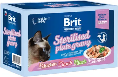 Zdjęcie produktu dla Brit Premium by Nature Delikatne filety dla kotów w sosie Family Plate Sterilised 1020 g (12 × 85 g)