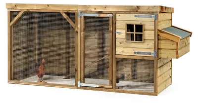 Produktbild von Fatmoose Hühnerstall mit Auslauf CosyChicken Cottage aus Holz - 243x95x124 cm