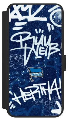 Produktbild von NIVOCASE Klapphülle für Samsung Galaxy S25+ Handyhülle aus Kunst Leder NIVOflip schwarz Graffiti Hertha BSC Offizielles Lizenzprodukt
