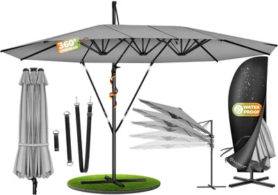 Produktbild von KESSER® Sonnenschirm Doppelsonnenschirm 4,6m x 2,7m | Ampelschirm Abdeckung & Windsicherung mit Kurbel & Ständer | Kurbelschirm Aluminium wasserabweisend | Neigbar Kippbar 360° Drehbar