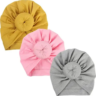 Produktbild von 3 Stücke Mützchen für Baby, Baby Kopfschmuck Baby Mädchen Knoten Stirnband 1-6 Monate