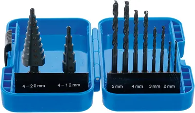 Immagine prodotto di BGS Set di punte a gradino e punte elicoidali HSS Ø 4 - 12 / 4 - 20 mm 2 - 5 mm 10 pezzi - 1686