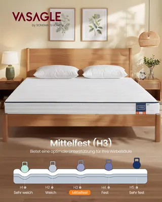 Produktbild von VASAGLE Matratze 160 x 200 x 12 cm, Gel-Memory-Schaum, 7-Zonen, mittelfest, abnehmbarer Bezug, atmungsaktiv, weiß