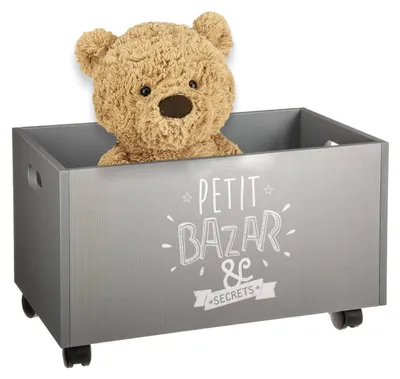 Produktbild von Avilia Spielzeugkiste mit Rollen, aus MDF-Holz, 48 x 28,5 x 28,5 cm, Grau
