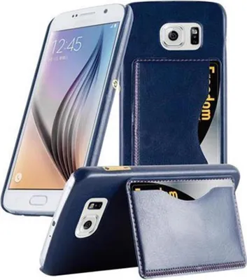 Produktbild von Cadorabo Hülle für Samsung Galaxy S6 Schutzhülle in Blau Hard Case Handy Hülle Schutzhülle Standfunktion