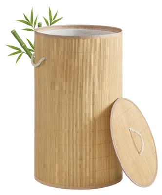 Produktbild von SONGMICS Wäschekorb mit Deckel, 90 L, Bambus, faltbar – 90L rund