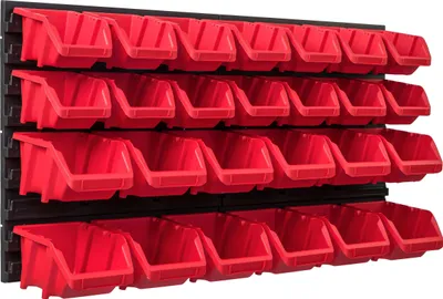 Produktbild von Lagersystem Werkstattregal | 78 x 39 cm | 26 stck. Box | Wandregal mit Stapelboxen - Wandplatten Extra Starke Schüttenregal Warkzeuglochwand Lagerregal Garage Regal