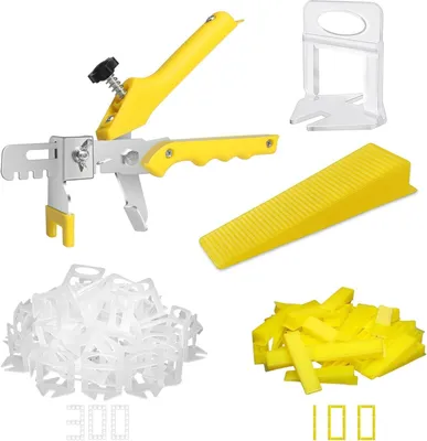 Obrázek produktu pro Systém pro vyrovnávání dlaždic, 3 mm, 300 upínacích klipů, 100 distančních kroužků a kleště