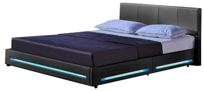 Produktbild von HOME DELUXE - LED Bett Asteroid - Dunkelgrau, 140 x 200 cm - Inkl. Lattenrost I Polsterbett Design Bett inkl. Beleuchtung, KI-generiertes Bild