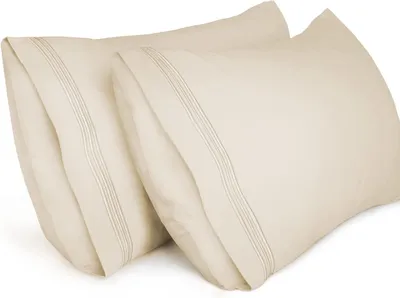 Productafbeelding van Kussenslopen (2 Stuks), 40 x 60 cm Geborduurd Zachte Kussenslopen van Geborsteld Microvezel, Machinewasbaar Kreukvrij Ademend, Beige