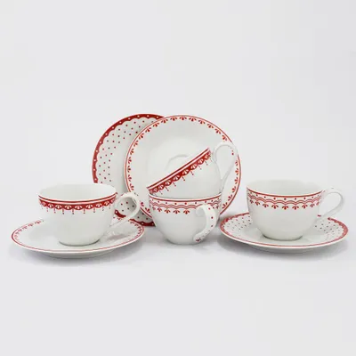 Zdjęcie produktu dla Zestaw filiżanek i spodków, 0,20 l, HyggeLine, czerwony, Leander, czeska porcelana, 4 szt