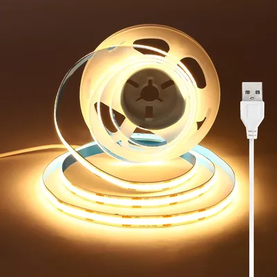 Obrázek produktu pro 2,5 metrový LED pásek COB, USB, 5V, teplá bílá barva, šířka 8 mm, pro vytvoření příjemné atmosféry