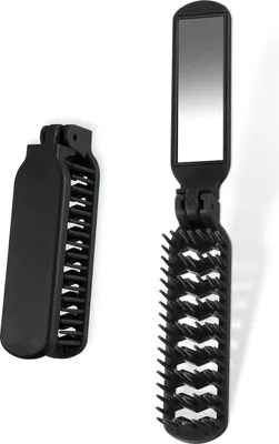Image de Brosse de voyage noire avec miroir - Mini-brosse à cheveux compacte pour hommes et femmes