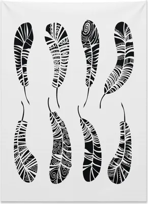 Produktbild von Abakuhaus Feder Wandteppich, Monochrome Boho Motive aus Weiches Mikrofaser Stoff Kein Verblassen Klare Farben Waschbar, 110 x 150 cm, Weiß und Schwarz