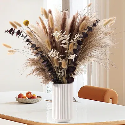 Immagine prodotto di Set di pampas essiccate, 89 pezzi, marrone e bianco, fiori secchi, "bunny tails", decorazione bohémien