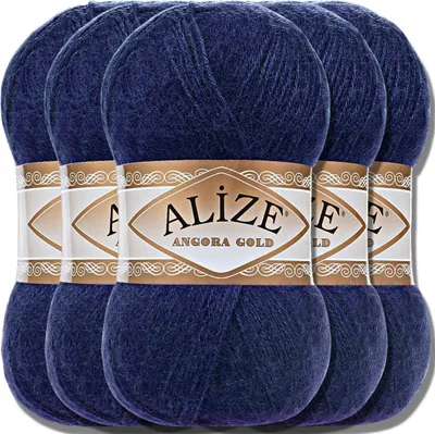 Produktbild von Alize 5x 100g Angora Gold Wolle, Uni, Häkeln, Stricken (Navy | 58)
