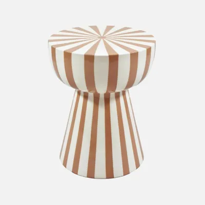 Produktbild von sweeek - Beistelltisch, Nachttisch, emaillierter Stahl zweifarbige Streifen Ø 34 x H 41 cm - Grau Beige