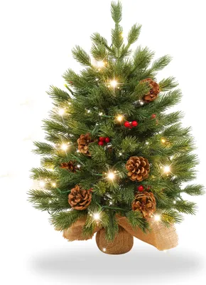 Productafbeelding van XINZI 60cm Kunstkerstboom - Kleine kerstboom van PE voor op tafel, met verlichting, 30 warmwitte LED's, dennenappels en rode bessen