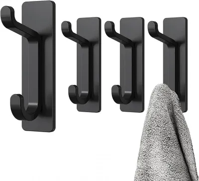 Produktbild von 4er-Set selbstklebende Wandhaken schwarz, 6 kg, ohne Bohren, für Bad Küche