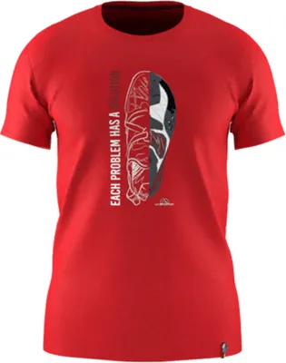 Rotes T-Shirt von La Sportiva mit grafischem Druck und dem Text "LEAD FROM YOUR HEART".