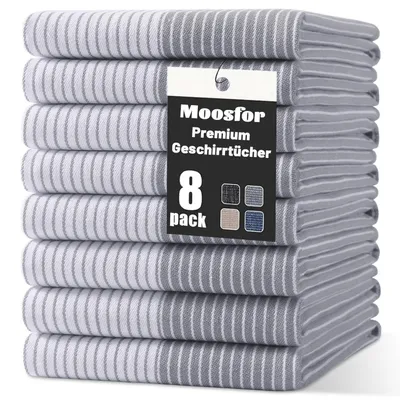 Immagine prodotto di Set di 8 strofinacci, dimensioni 46 x 72 cm, colore grigio, 100% cotone