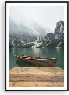Produktbild von Gerahmtes Poster - Schwarzer Rahmen - Berge See Boot - 70x100 cm - Wand Bild - Wanddeko - Wandbilder - Kunstposter - Wandposter - Bilderrahmen - Bilder - Kunstdruck - Wandbild - P2BPA70x100-3978