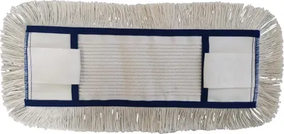 A flat lay of a mop head on a white background.