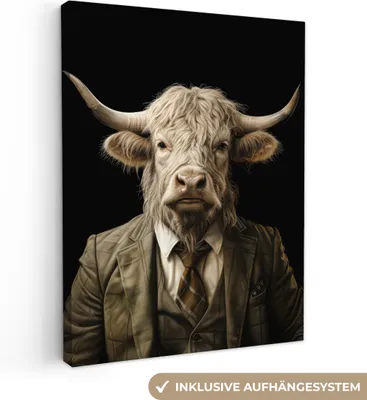 Produktbild von MuchoWow® - Leinwandbilder - Schottischer Hochländer - Porträt - Kuh - Tier, Wandbild, Wanddeko Bilder Wohnzimmer, 60x80 cm