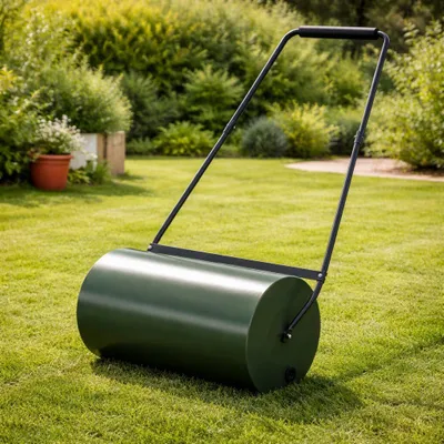 Produktbild von HAGO24 Gartenwalze Rasenwalze Handwalze 60cm Stahl 50L befüllbar Wasser Sand Abstreifblech Verdichten Einebnen
