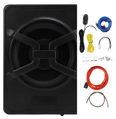 Immagine prodotto di Subwoofer sottile da 10 pollici e 800 W con amplificatore integrato sotto il sedile, progettato per auto e camion, telecomando attivo, illuminazione ambientale blu
