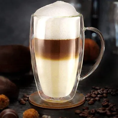 Immagine prodotto di Bicchiere in vetro, grande, a doppia parete, termico, con manico, in vetro borosilicato, 6 x 400 ml