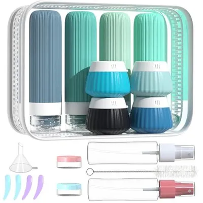 Produktbild von Reiseflaschen Zum Befüllen, 18 StüCk Silikon Reiseflaschen Set, Reiseset Flüssigkeiten Set mit TSA Genehmigt, Travel Essentials Nachfüllbare Reisegröße Flaschen, Reise Gadgets