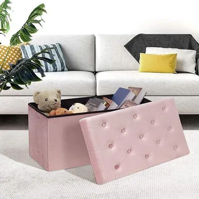Produktbild von Famanu Aufbewahrungstruhe mit Deckel - faltbares Sitzmöbel, gepolstert, platzsparend, 80 x 40 x 40 cm