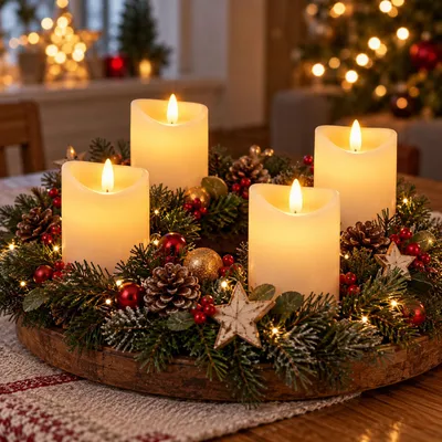 4x LED Kerze Stumpenkerze Adventskerze Echtwachskerze Ø7x10cm Weiß Batterie