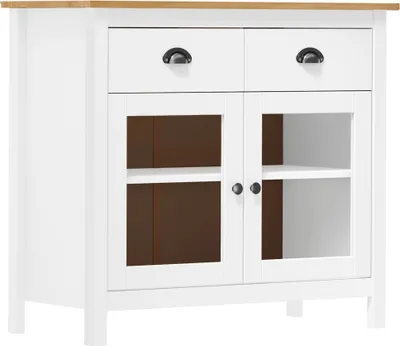 Immagine prodotto di The Living Store Credenza Hill White 90x40x80 cm in legno di pino massiccio