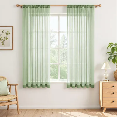 Gardinenschals, 2er-Set, salbeigrün, Voile, halbtransparent, 120x140 cm