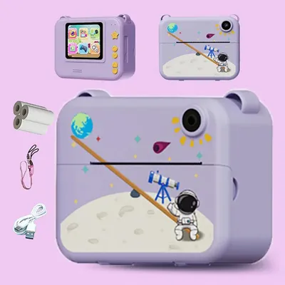 Produktbild von Instantbildkamera für Kinder mit Thermodrucker, 1080P HD, Sofortdruck, Fotokamera, Musik- und Zeichenfunktion, 1300 mAh - Lila