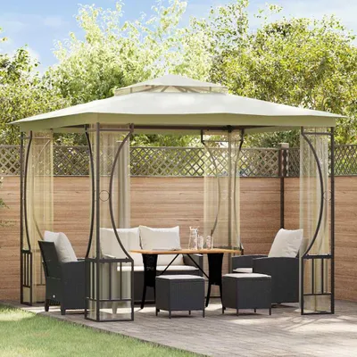 Image de vidaXL Pavillon avec filet 300x300x265 cm Crème
