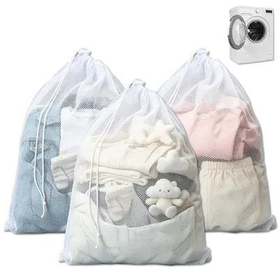 3 Wäschenetze mit Kordelzug 70 x 90 cm – Polyester