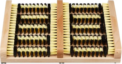 Image de 4 grattoirs à chaussures d'extérieur, base antidérapante, poils résistants et denses, paillasson d'extérieur, cadre en bois, couleur naturelle