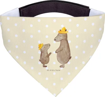 Produktbild von Mr. & Mrs. Panda Halstuch Hund Bären mit Hut - Gelb Pastell - Geschenk, Family, Hunde-Halstuch, Muttertag, Vorbild, Vatertag, Familie, Tuch, Hunde, Kinder